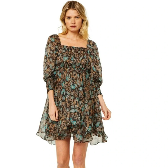 Misa Los Angeles Anthropologie smocked mini dress Ellie blue floral dress sz s - Picture 1 of 12